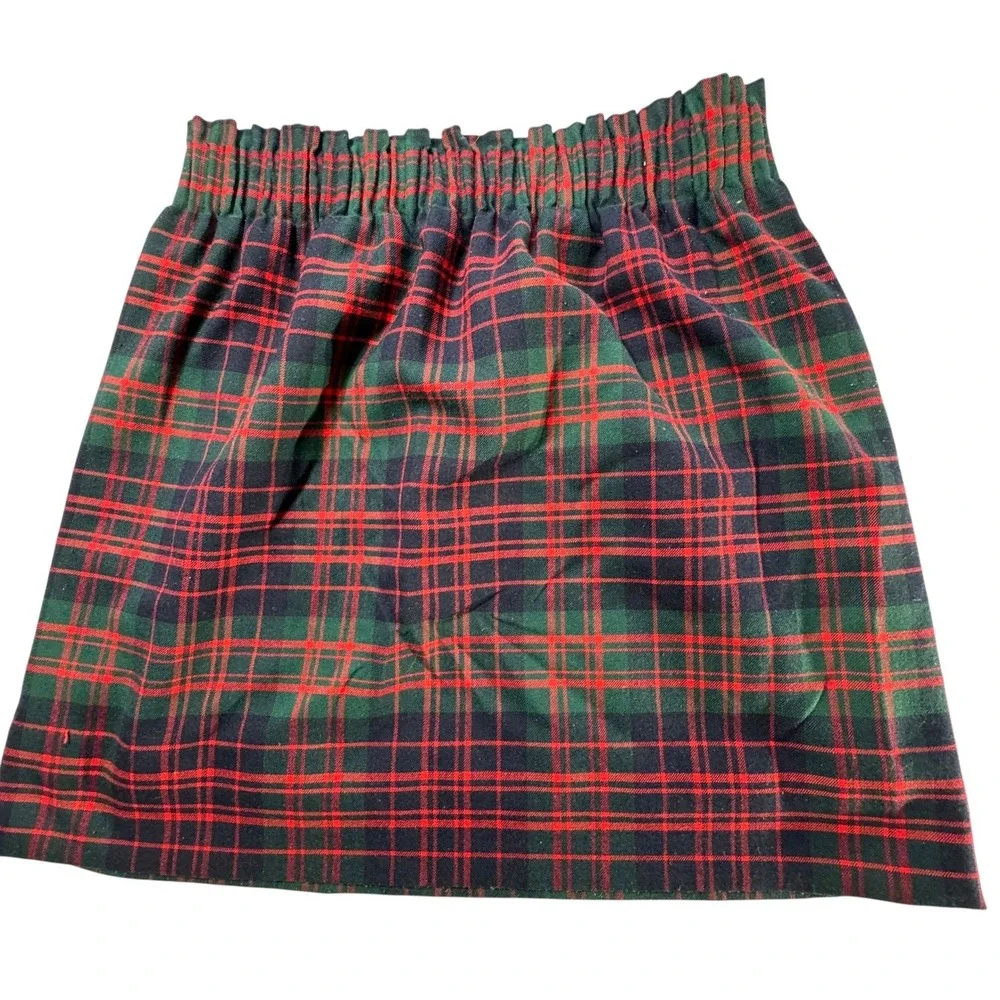 J.Crew Plaid Mini Skirt Womens 4 Red Green Elastic Waist Tartan Pockets